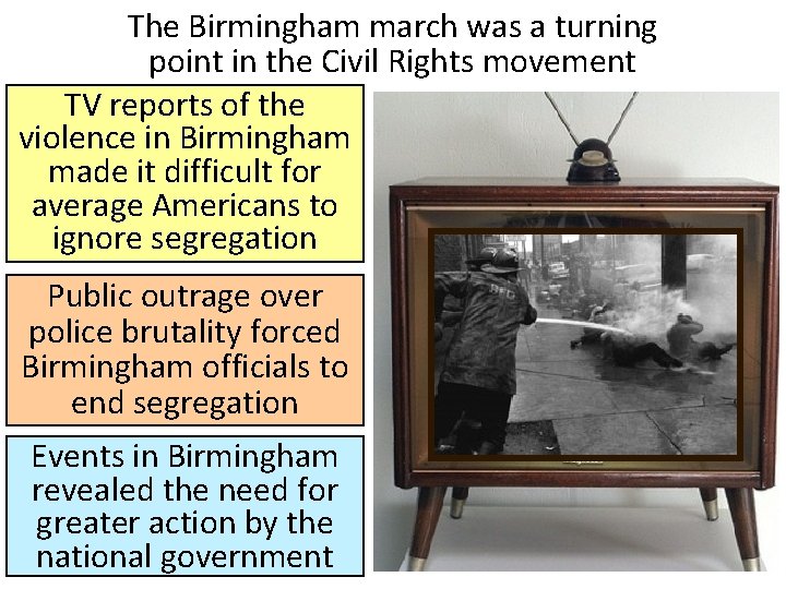 The Birmingham march was a turning point in the Civil Rights movement TV reports