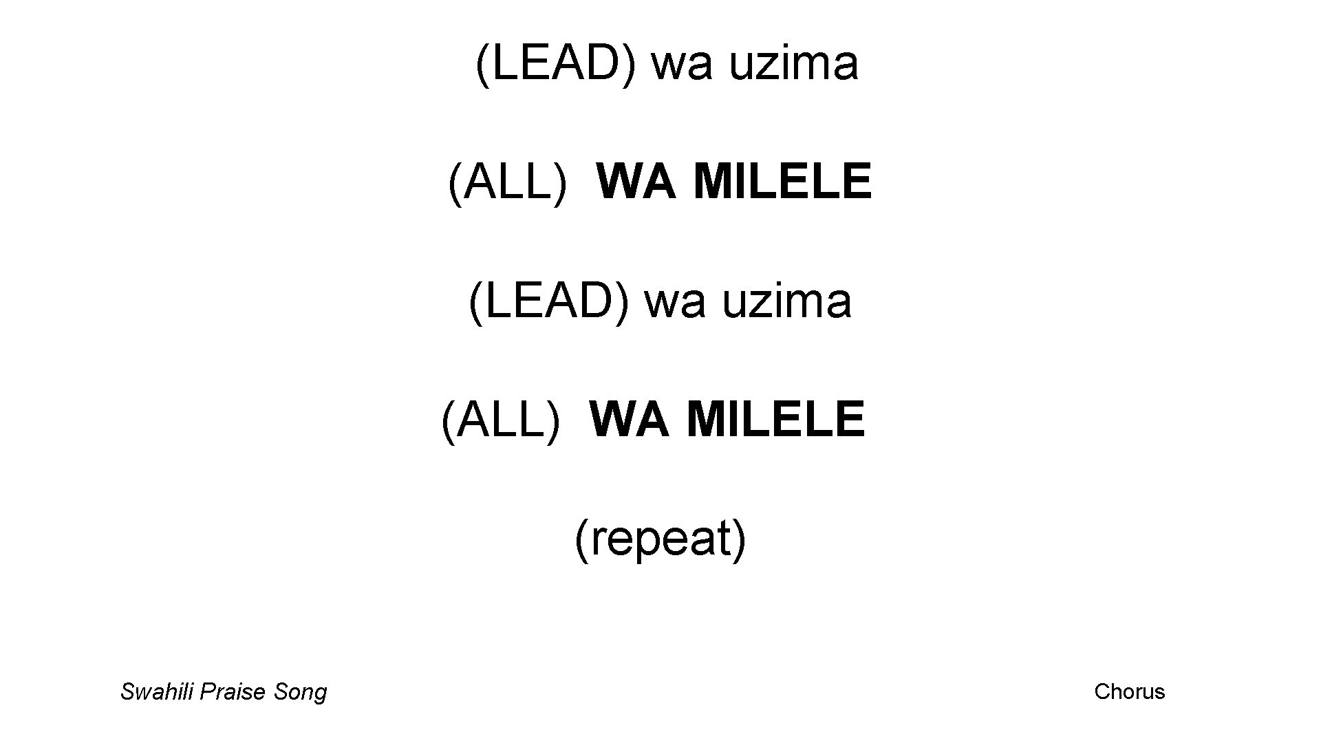 (LEAD) wa uzima (ALL) WA MILELE (repeat) Swahili Praise Song Chorus 