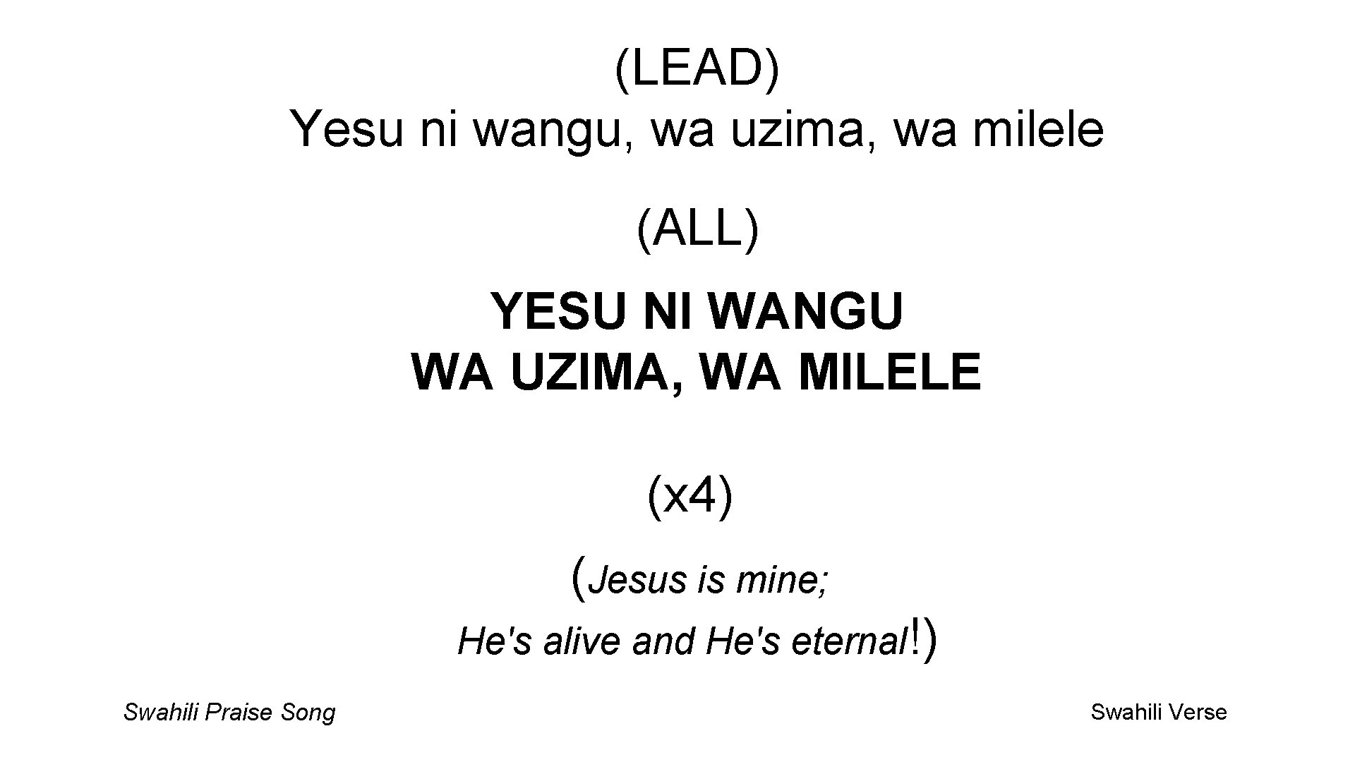 (LEAD) Yesu ni wangu, wa uzima, wa milele (ALL) YESU NI WANGU WA UZIMA,