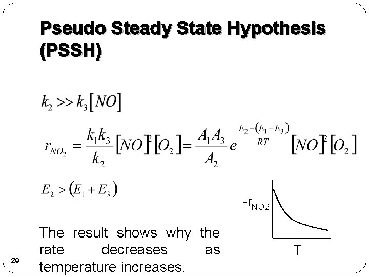 Pseudo Steady State Hypothesis (PSSH) -r. NO 2 20 The result shows why the Pseudo Steady State Hypothesis (PSSH) -r. NO 2 20 The result shows why the
