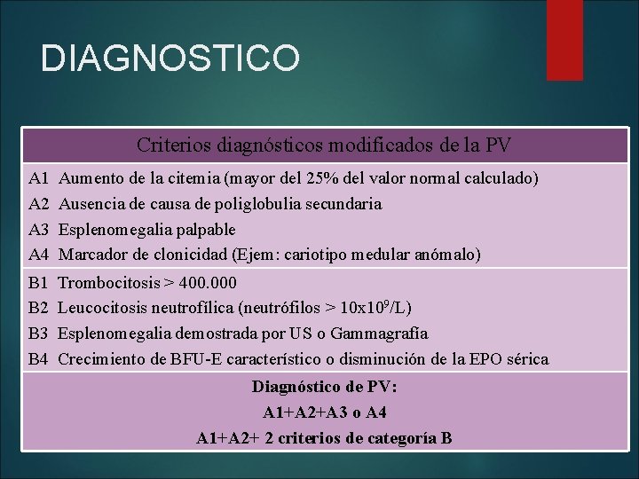DIAGNOSTICO Criterios diagnósticos modificados de la PV A 1 A 2 A 3 A