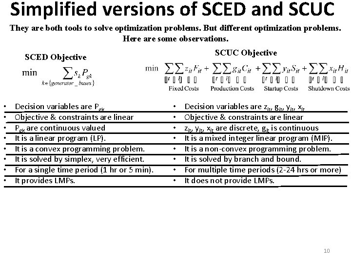 Simplified versions of SCED and SCUC They are both tools to solve optimization problems.