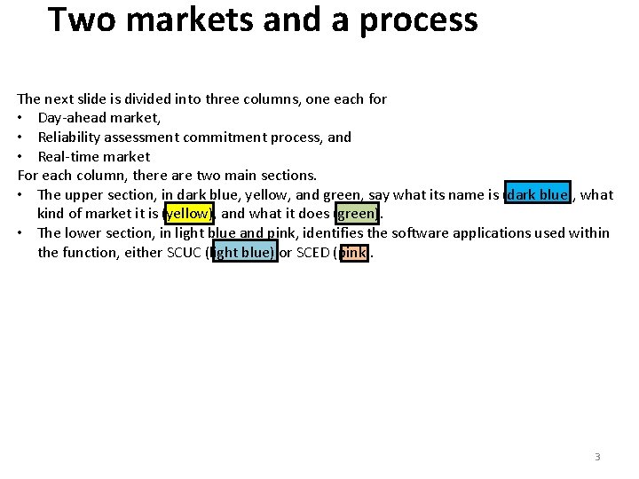 Two markets and a process The next slide is divided into three columns, one