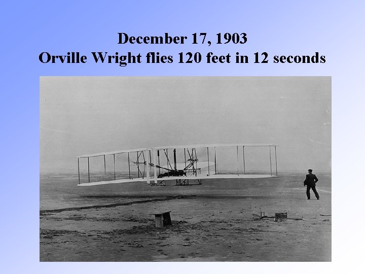 December 17, 1903 Orville Wright flies 120 feet in 12 seconds December 17, 1903 Orville Wright flies 120 feet in 12 seconds