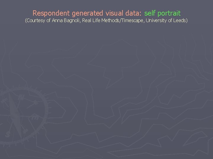 Respondent generated visual data: self portrait (Courtesy of Anna Bagnoli, Real Life Methods/Timescape, University