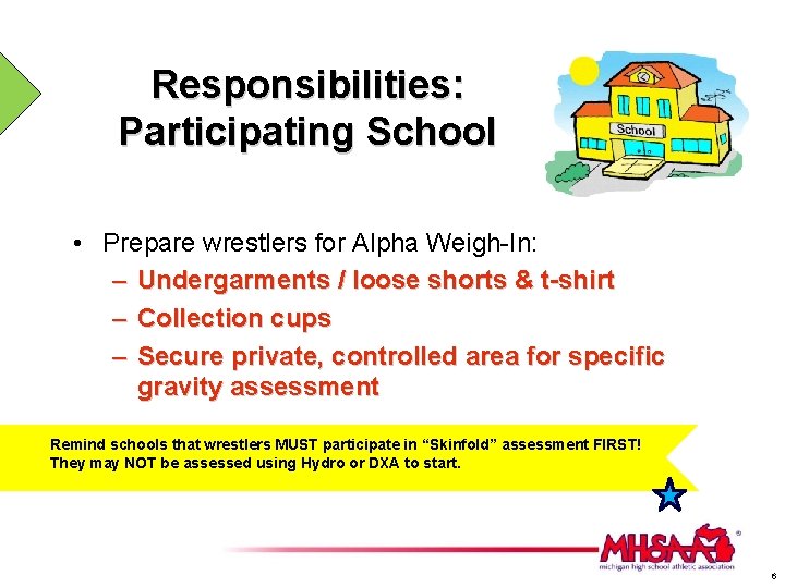 Responsibilities: Participating School • Prepare wrestlers for Alpha Weigh-In: – Undergarments / loose shorts