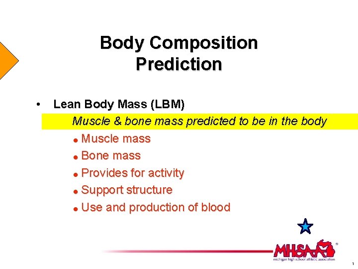 Body Composition Prediction • Lean Body Mass (LBM) Muscle & bone mass predicted to