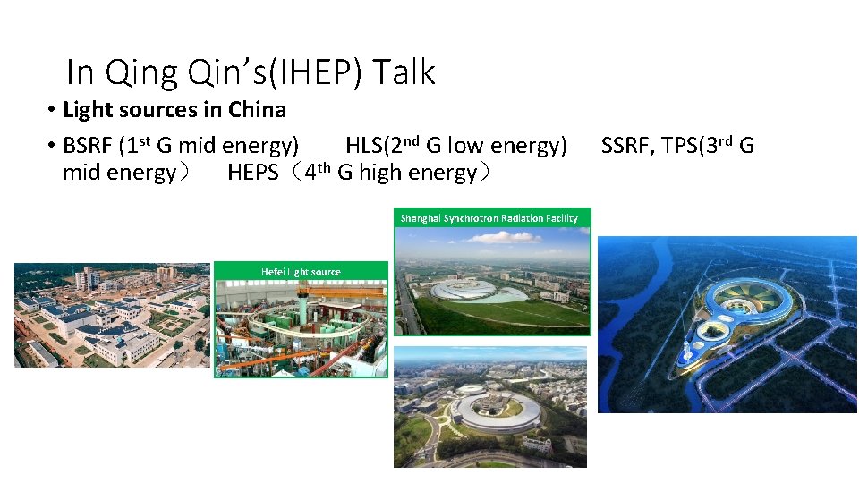 In Qing Qin’s(IHEP) Talk • Light sources in China • BSRF (1 st G