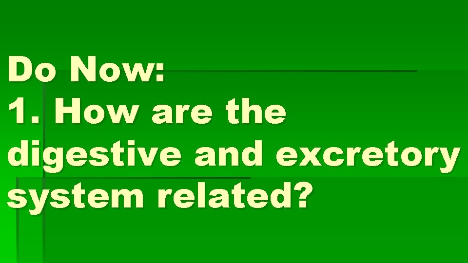 Do Now: 1. How are the digestive and excretory system related? 