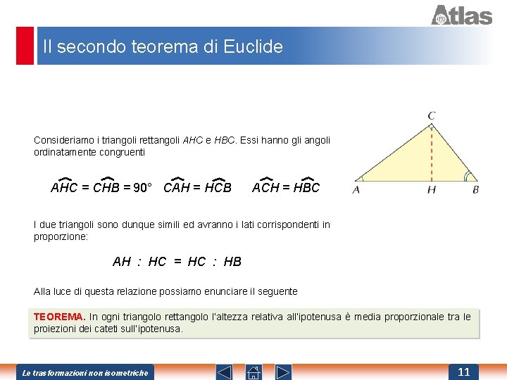 Il secondo teorema di Euclide Consideriamo i triangoli rettangoli AHC e HBC. Essi hanno