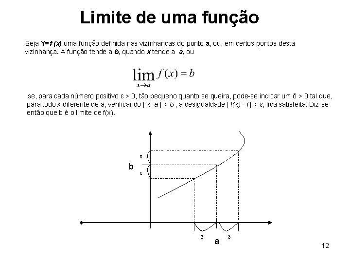 Limite de uma função Seja Y=f (x) uma função definida nas vizinhanças do ponto