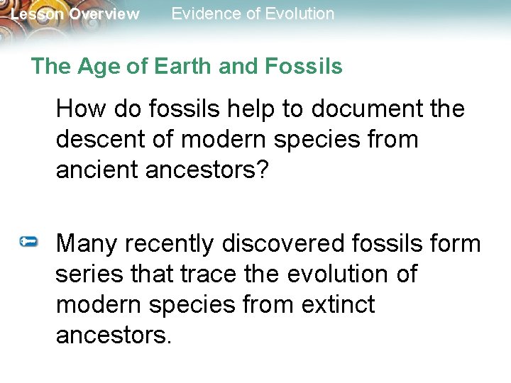 Lesson Overview Evidence of Evolution The Age of Earth and Fossils How do fossils