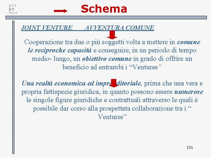 Schema JOINT VENTURE AVVENTURA COMUNE Cooperazione tra due o più soggetti volta a mettere