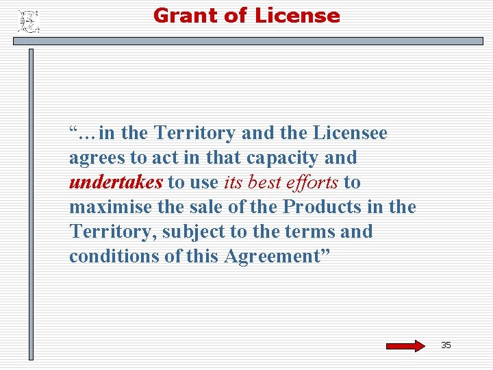 Grant of License “…in the Territory and the Licensee agrees to act in that