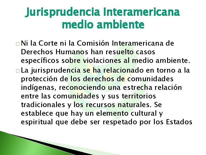 Jurisprudencia Interamericana medio ambiente � Ni la Corte ni la Comisión Interamericana de Derechos