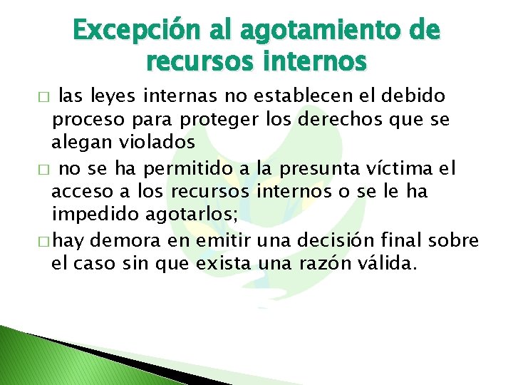 Excepción al agotamiento de recursos internos las leyes internas no establecen el debido proceso