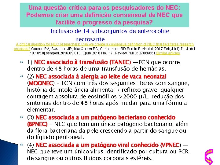 Uma questão crítica para os pesquisadores do NEC: Podemos criar uma definição consensual de