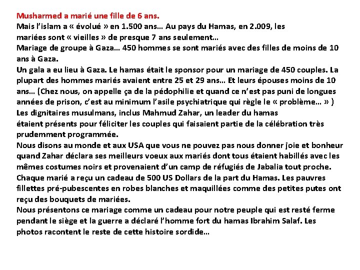 Musharmed a marié une fille de 6 ans. Mais l’islam a « évolué »