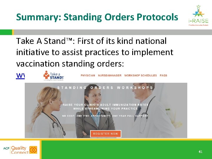 Summary: Standing Orders Protocols Take A Stand™: First of its kind national initiative to