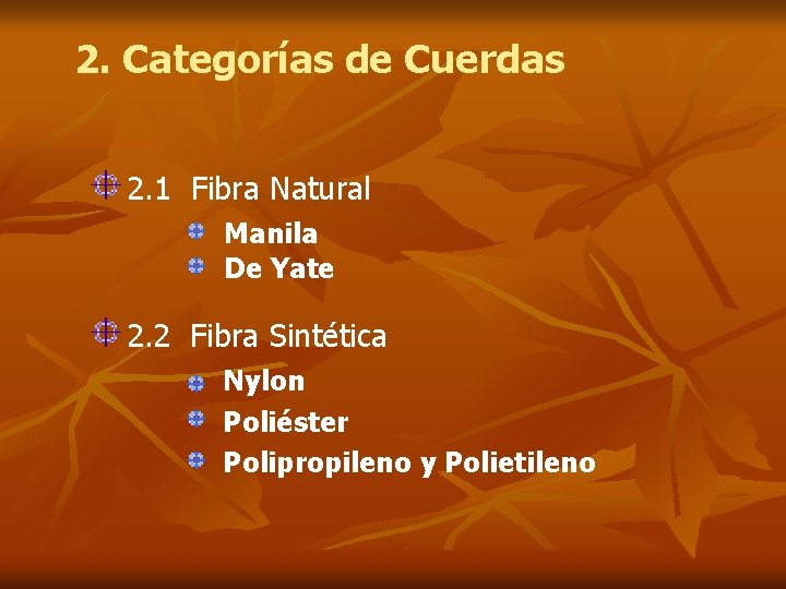 2. Categorías de Cuerdas 2. 1 Fibra Natural Manila De Yate 2. 2 Fibra
