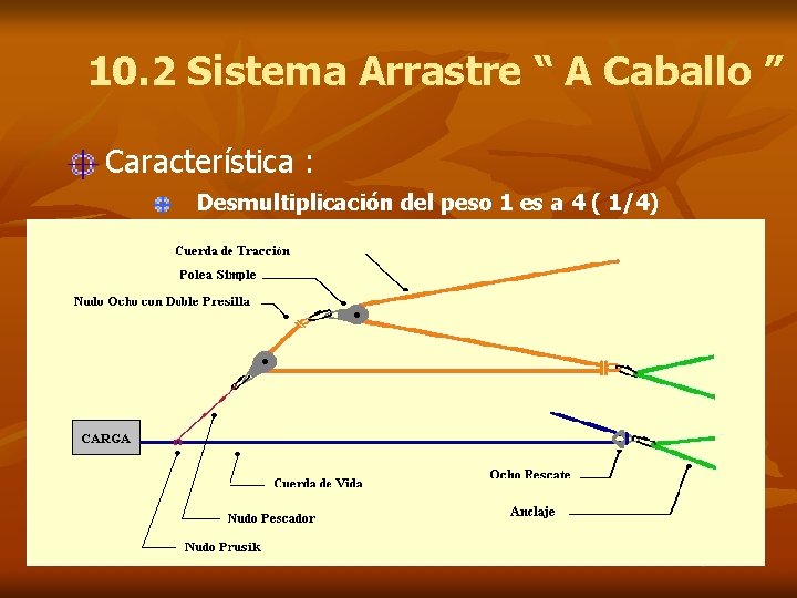 10. 2 Sistema Arrastre “ A Caballo ” Característica : Desmultiplicación del peso 1