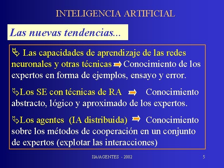 INTELIGENCIA ARTIFICIAL Las nuevas tendencias. . . Ä Las capacidades de aprendizaje de las