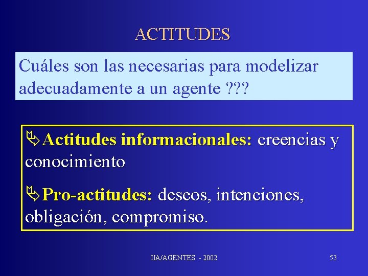 ACTITUDES Cuáles son las necesarias para modelizar adecuadamente a un agente ? ? ?