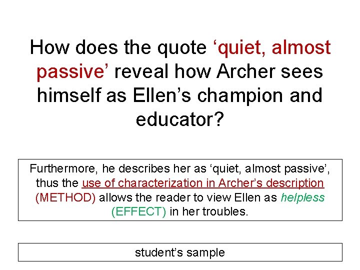 How does the quote ‘quiet, almost passive’ reveal how Archer sees himself as Ellen’s