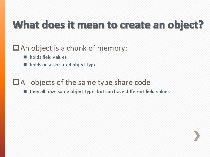 What does it mean to create an object? p An object is a chunk