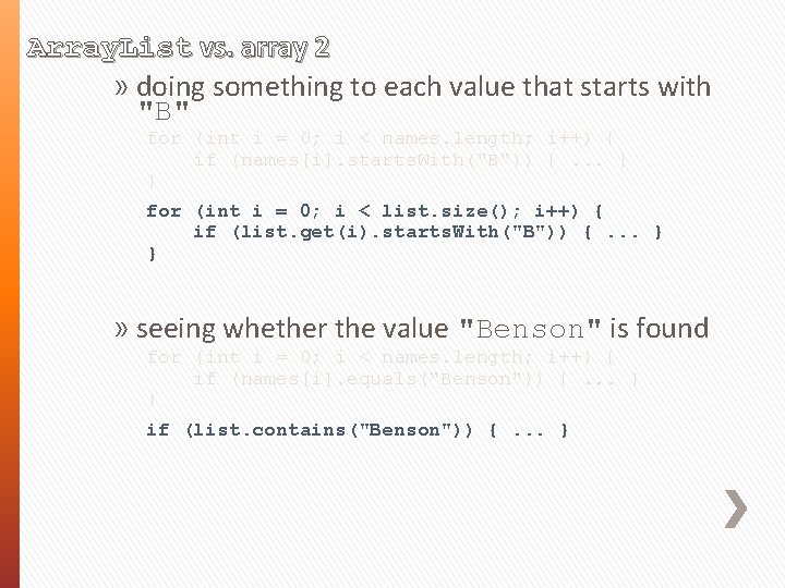 Array. List vs. array 2 » doing something to each value that starts with