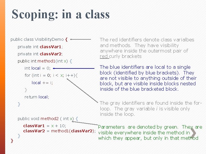Scoping: in a class public class Visibility. Demo { private int class. Var 1;