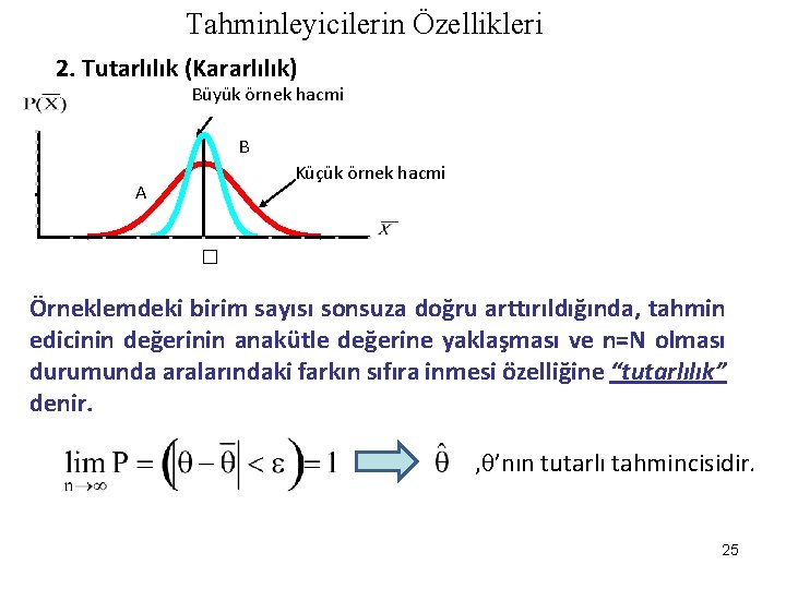 Tahminleyicilerin Özellikleri 2. Tutarlılık (Kararlılık) Büyük örnek hacmi B Küçük örnek hacmi A �