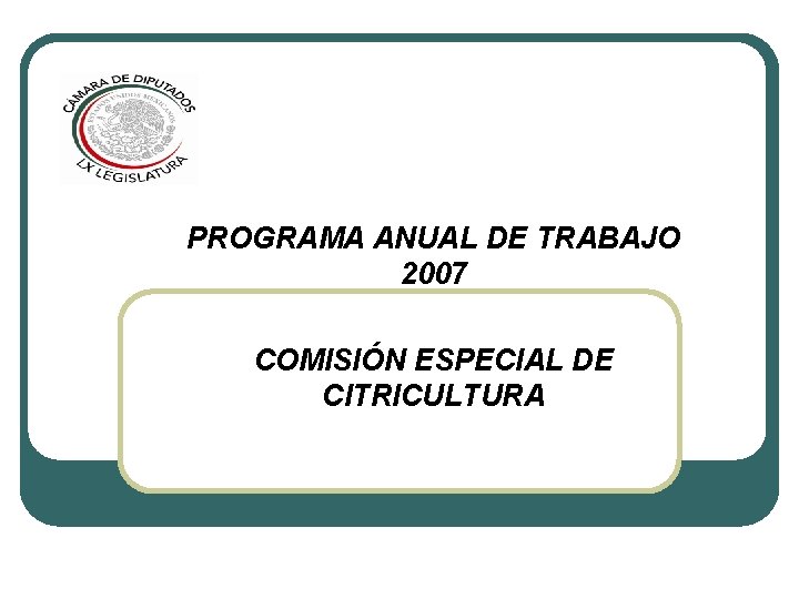 PROGRAMA ANUAL DE TRABAJO 2007 COMISIÓN ESPECIAL DE CITRICULTURA 