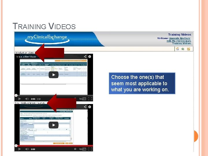 TRAINING VIDEOS Choose the one(s) that seem most applicable to what you are working