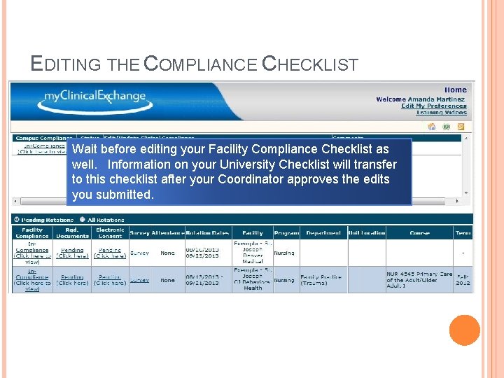 EDITING THE COMPLIANCE CHECKLIST Wait before editing your Facility Compliance Checklist as well. Information