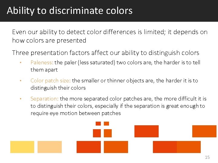 Ability to discriminate colors Even our ability to detect color differences is limited; it