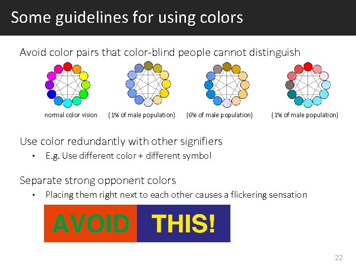 Some guidelines for using colors Avoid color pairs that color-blind people cannot distinguish normal