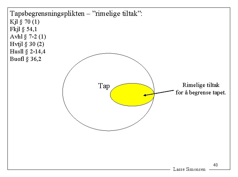 Tapsbegrensningsplikten – ”rimelige tiltak”: Kjl § 70 (1) Fkjl § 54, 1 Avhl §