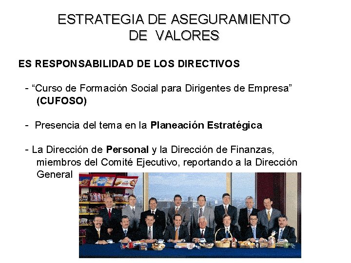 ESTRATEGIA DE ASEGURAMIENTO DE VALORES ES RESPONSABILIDAD DE LOS DIRECTIVOS - “Curso de Formación