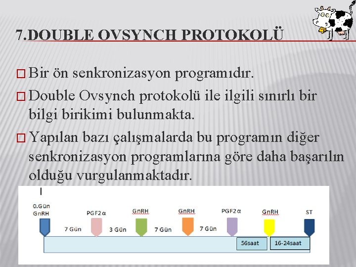 7. DOUBLE OVSYNCH PROTOKOLÜ � Bir ön senkronizasyon programıdır. � Double Ovsynch protokolü ile