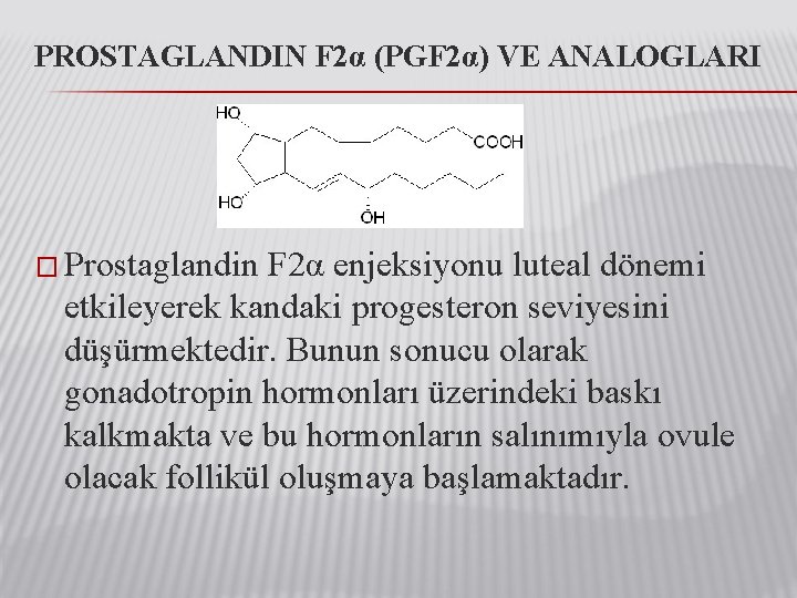 PROSTAGLANDIN F 2α (PGF 2α) VE ANALOGLARI � Prostaglandin F 2α enjeksiyonu luteal dönemi