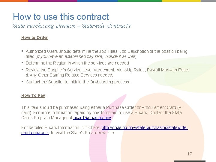 How to use this contract State Purchasing Division – Statewide Contracts How to Order