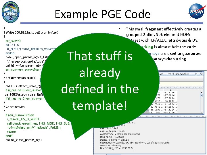 Example PGE Code ! ! Write DOUBLE: latitude(6 x unlimited) ! err_sum=0 do i