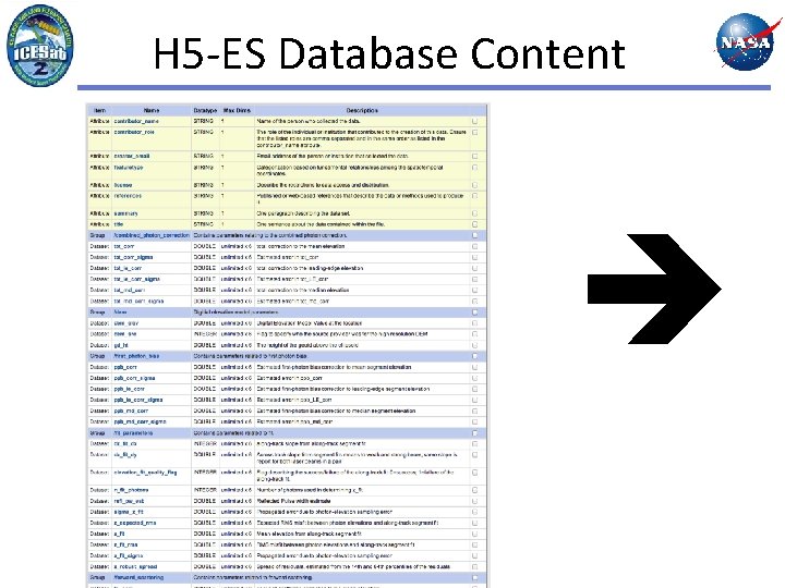 H 5 -ES Database Content 