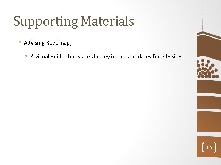 Supporting Materials • Advising Roadmap, • A visual guide that state the key important