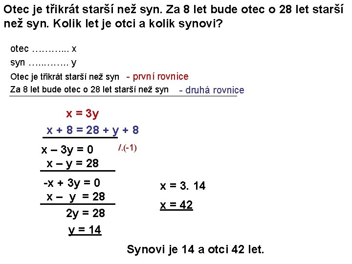 Otec je třikrát starší než syn. Za 8 let bude otec o 28 let