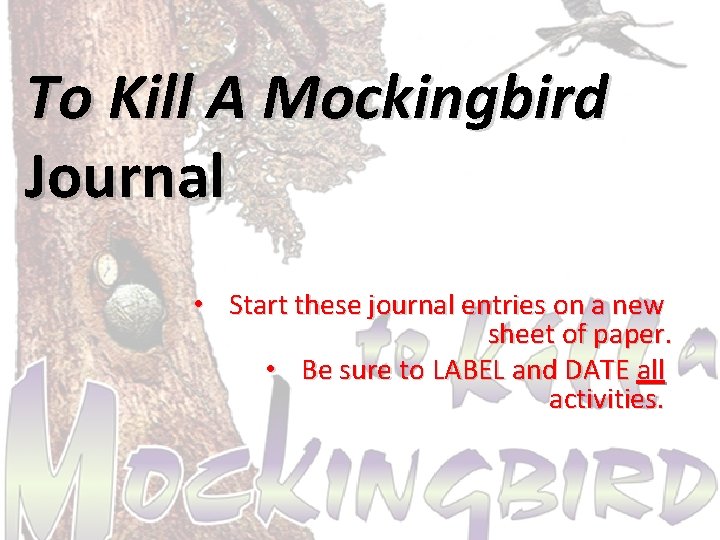 To Kill A Mockingbird Journal • Start these journal entries on a new sheet