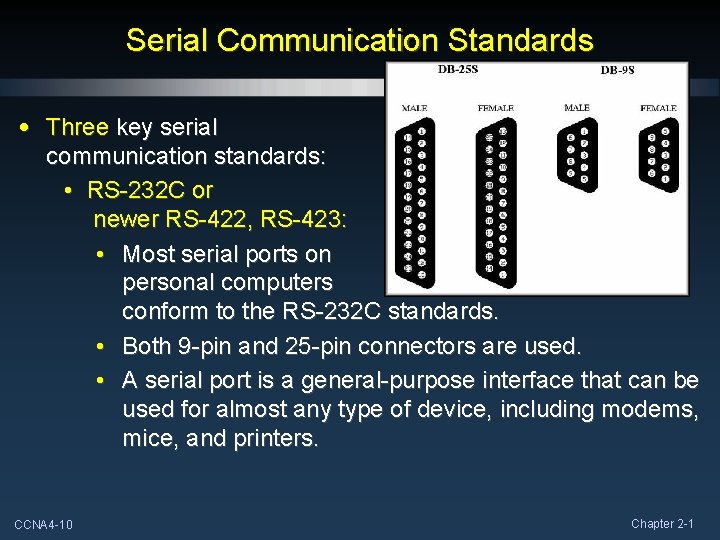 Serial Communication Standards • Three key serial communication standards: • RS-232 C or newer