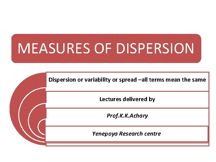 MEASURES OF DISPERSION Dispersion or variability or spread –all terms mean the same Lectures