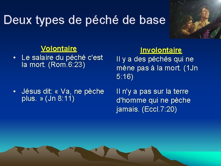 Deux types de péché de base Volontaire • Le salaire du péché c'est la